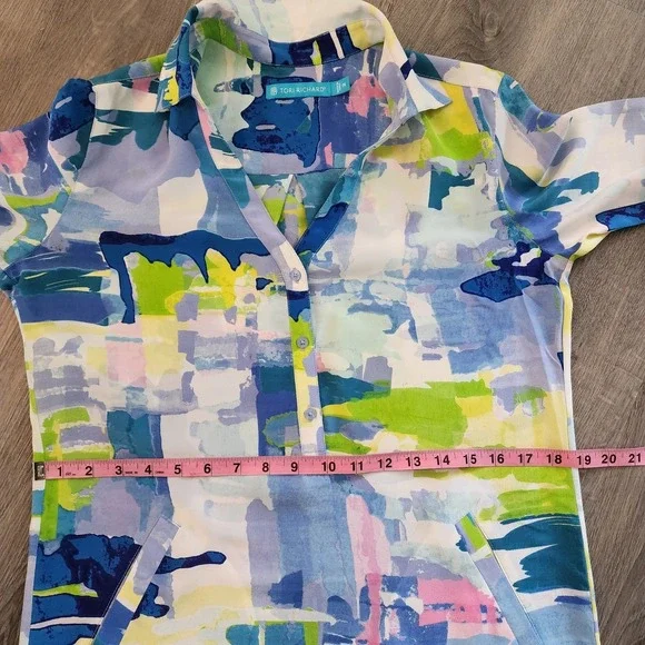 Tori Richard Silk Tunic Dress Top 2 Abstract Roll Tab Resort Lux Vacation Beach - Picture 16 of 16